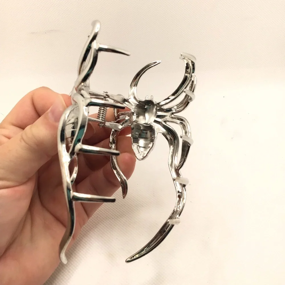 Womens Silver Tone Scary Halloween Spider Hair Claw Clip